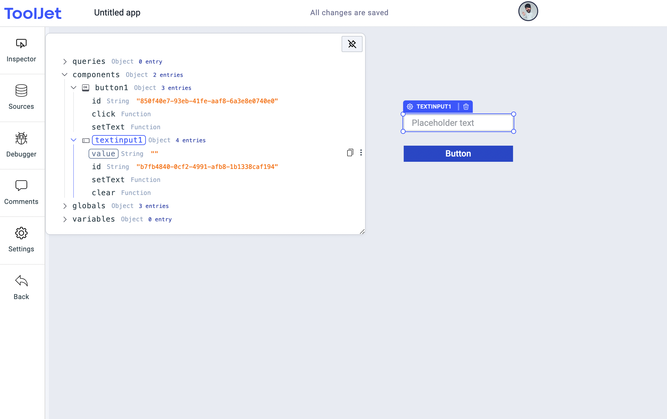 ToolJet - Action reference - Control Component