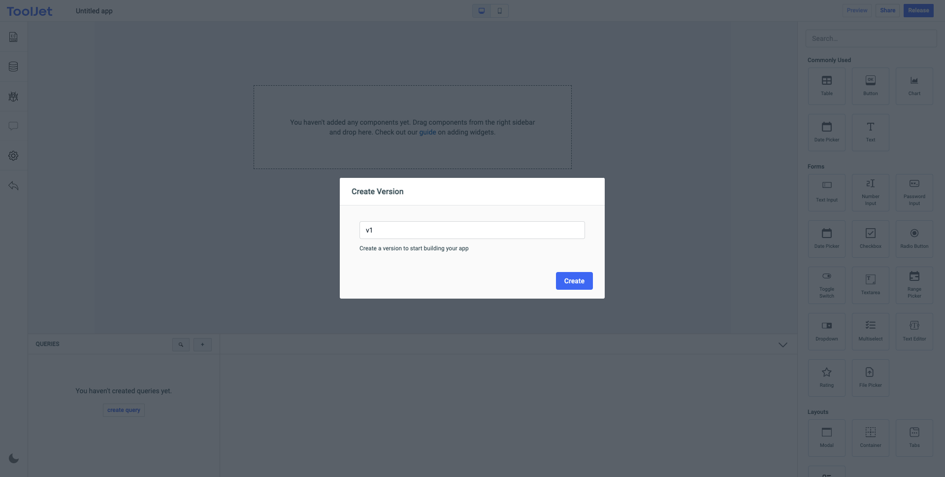 ToolJet - Creating an app
