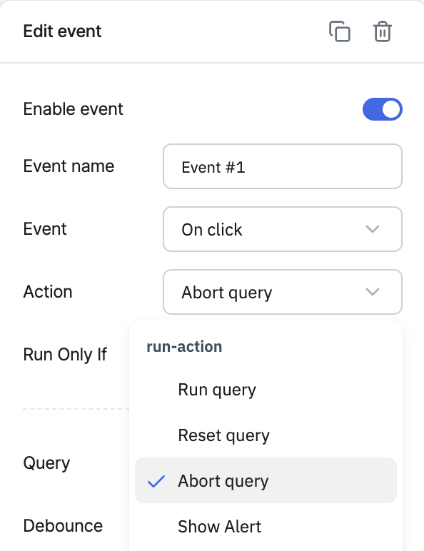 ToolJet - Action reference -  Abort Query