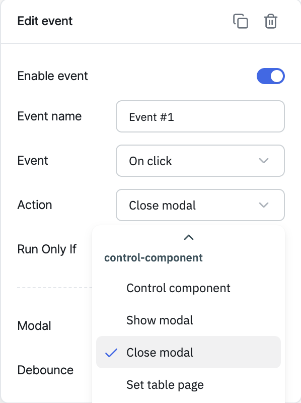 ToolJet - Action reference - Close modal