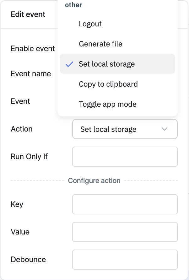 ToolJet - Action reference - Set Local Storage