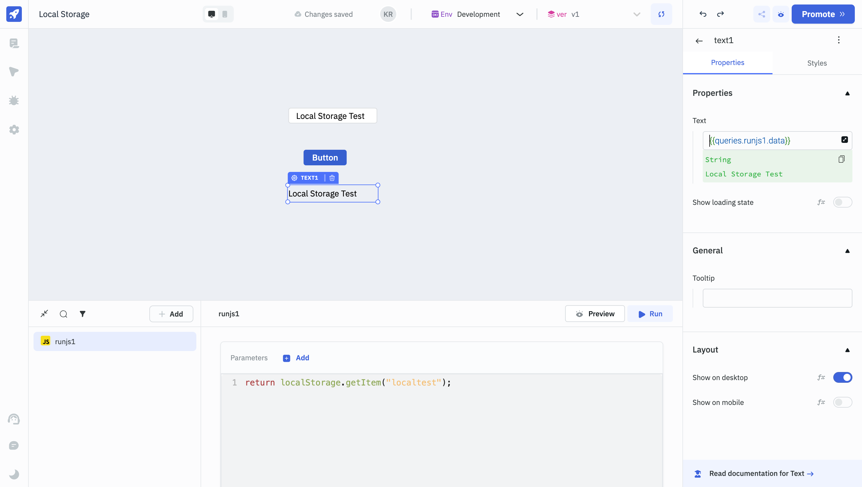 Update Value Of Text Component Based On Local Storage