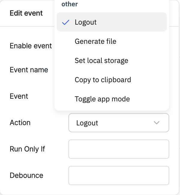 ToolJet - Action reference - Logout