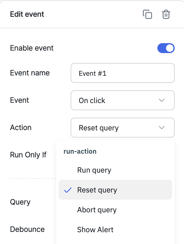ToolJet - Action reference -  Reset Query