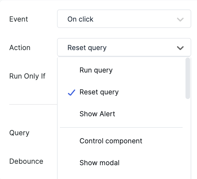 ToolJet - Action reference -  Reset Query