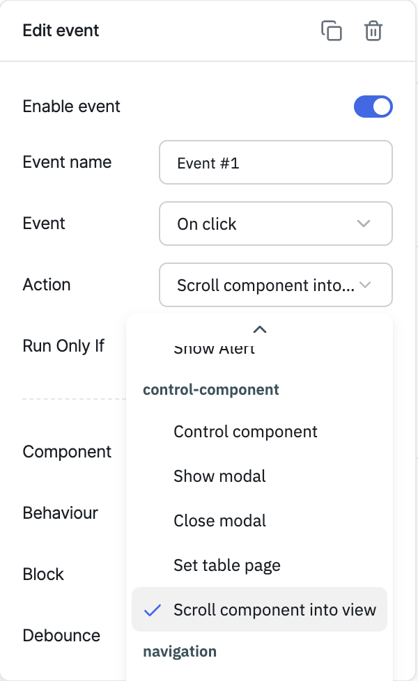 ToolJet - Action reference - Scroll Component into View