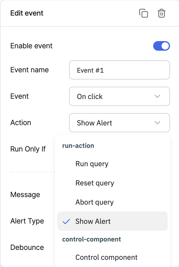 ToolJet - Action reference -  Show Alert