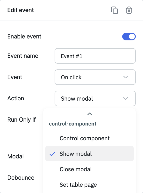 ToolJet - Action reference - Show modal
