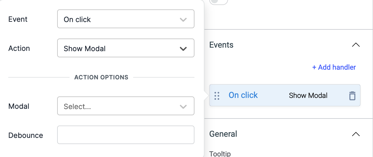 ToolJet - Action reference - Show modal