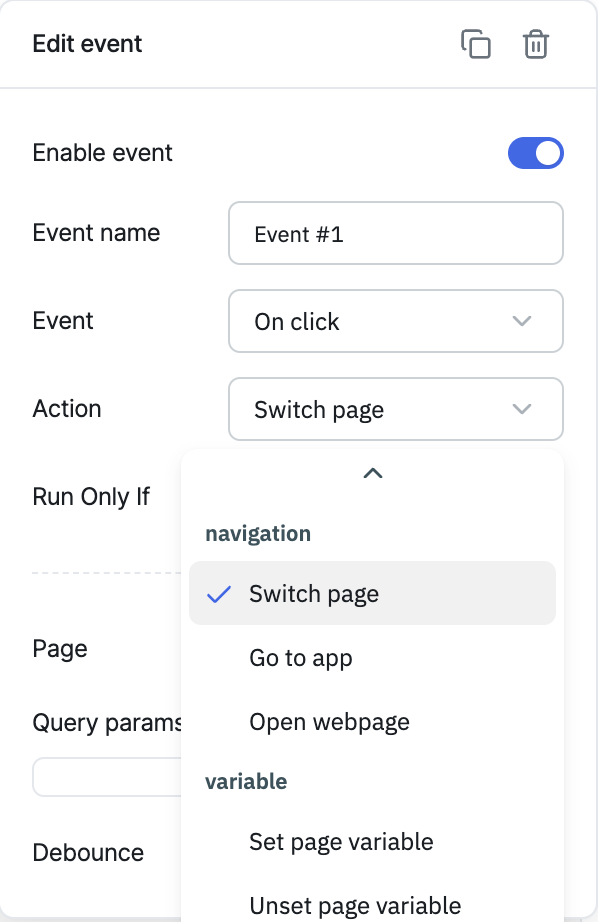 ToolJet - Action Reference - Page Switching