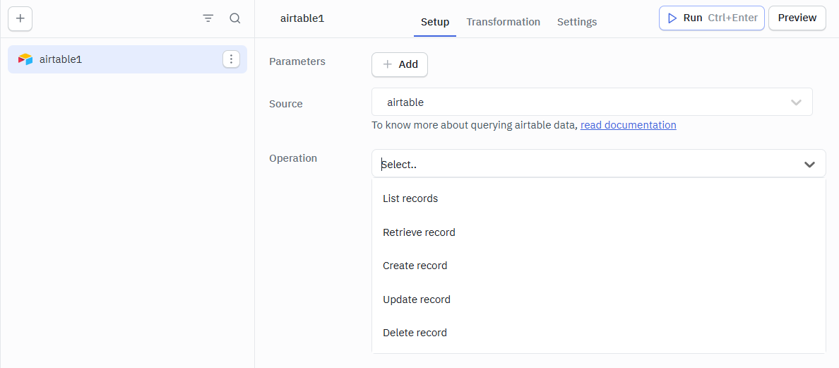 Airtable Data Source list Operations