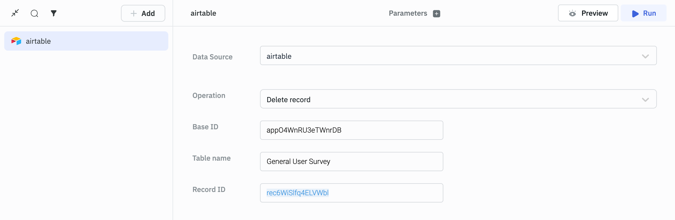 Airtable Delete Record Query