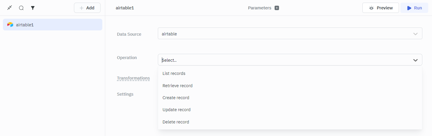 Airtable Data Source Operations