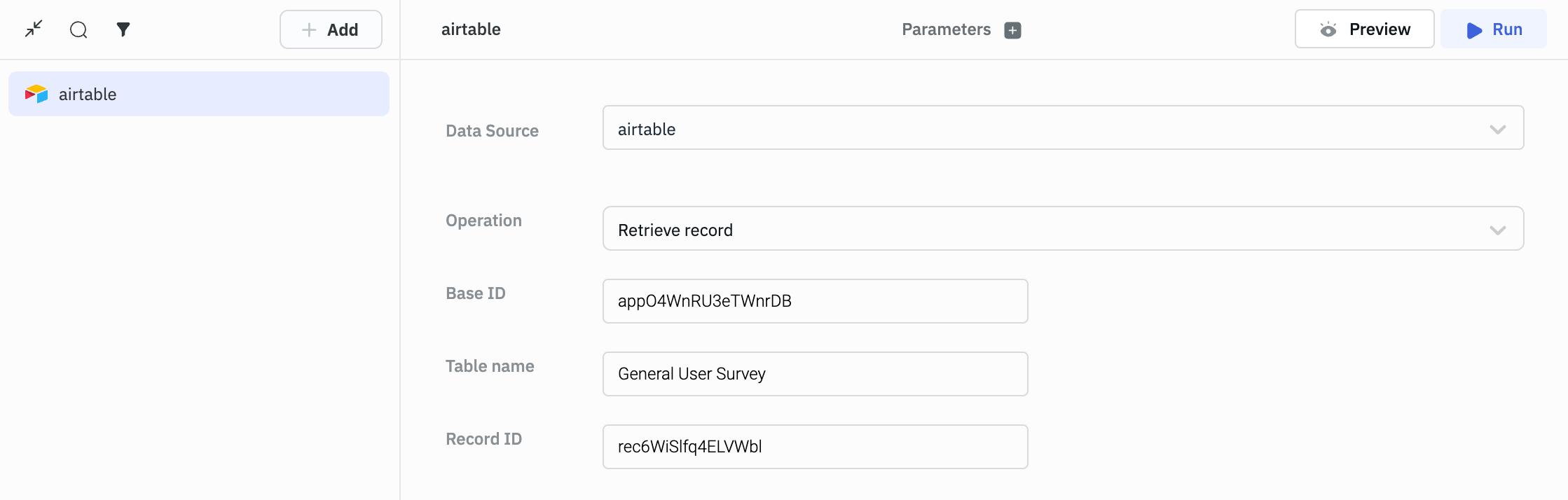 Airtable Retrieve Record Query