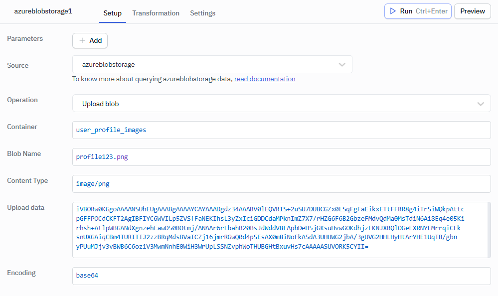 Azure blob: upload blobs operation
