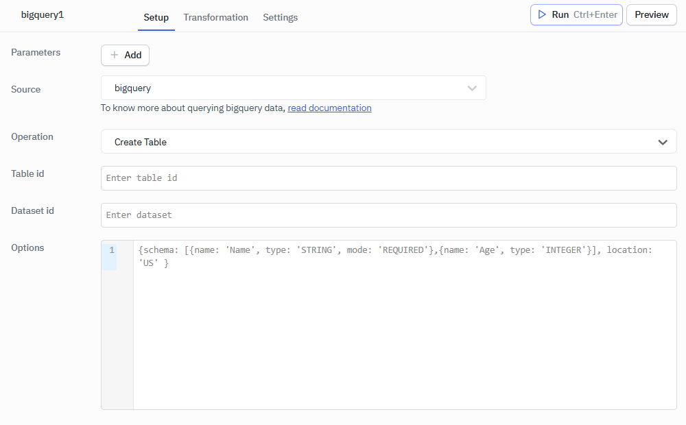 BQ create tables