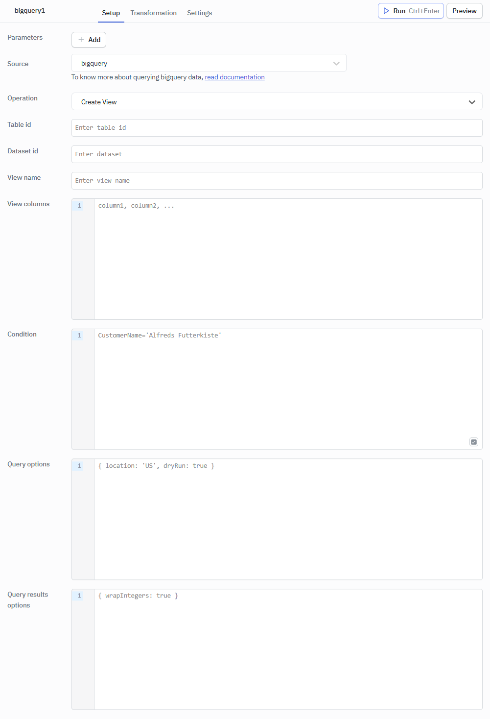 BQ create view