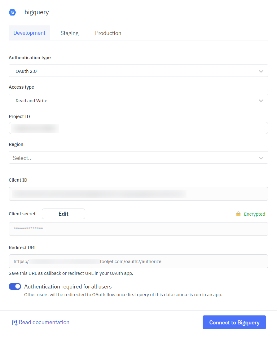  Bigquery Oauth connection 