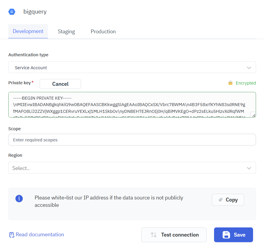 Bigquery service account connection