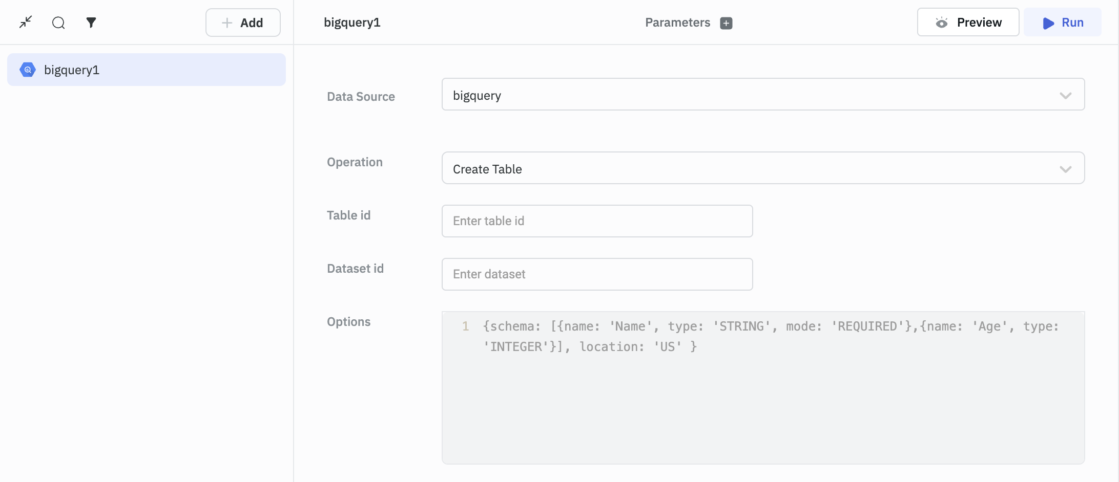 BQ create tables