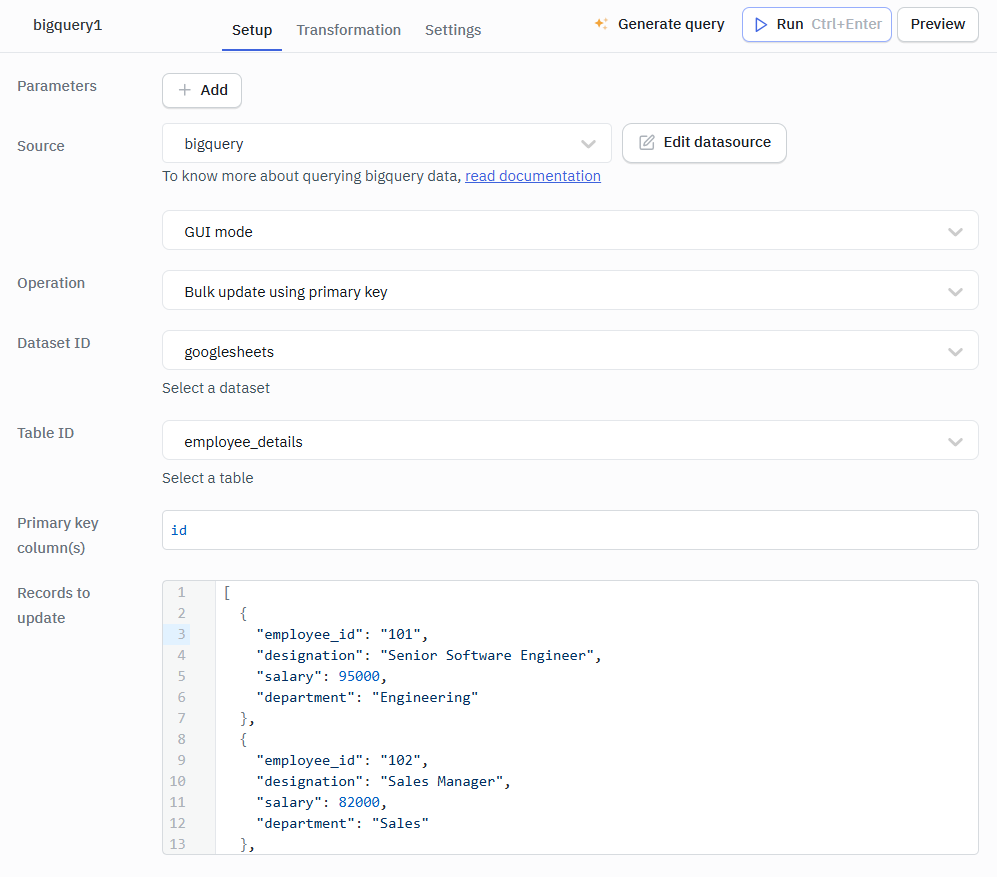 Bigquery GUI mode Bulk update