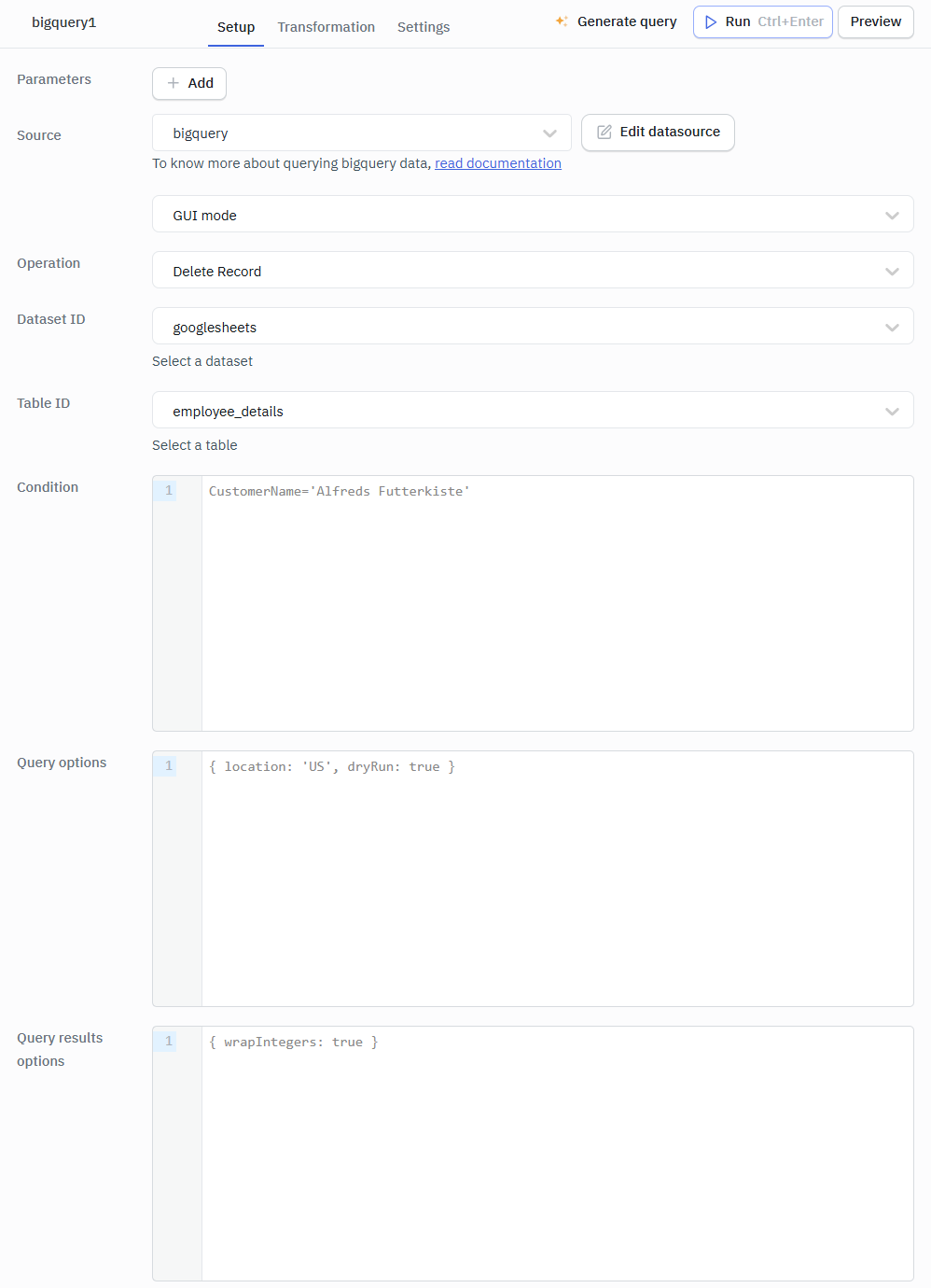 Bigquery GUI mode Delete record
