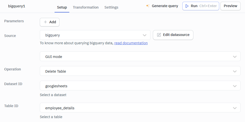 Bigquery GUI mode Delete table