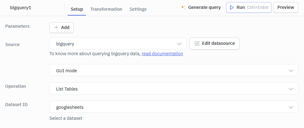 Bigquery GUI mode List tables