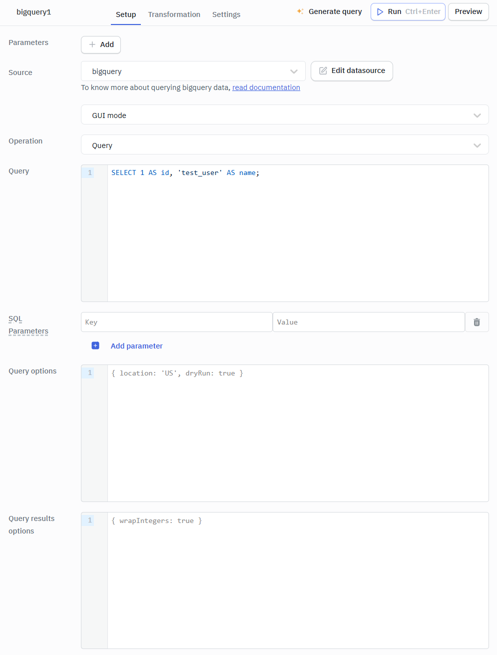 Bigquery GUI mode Query