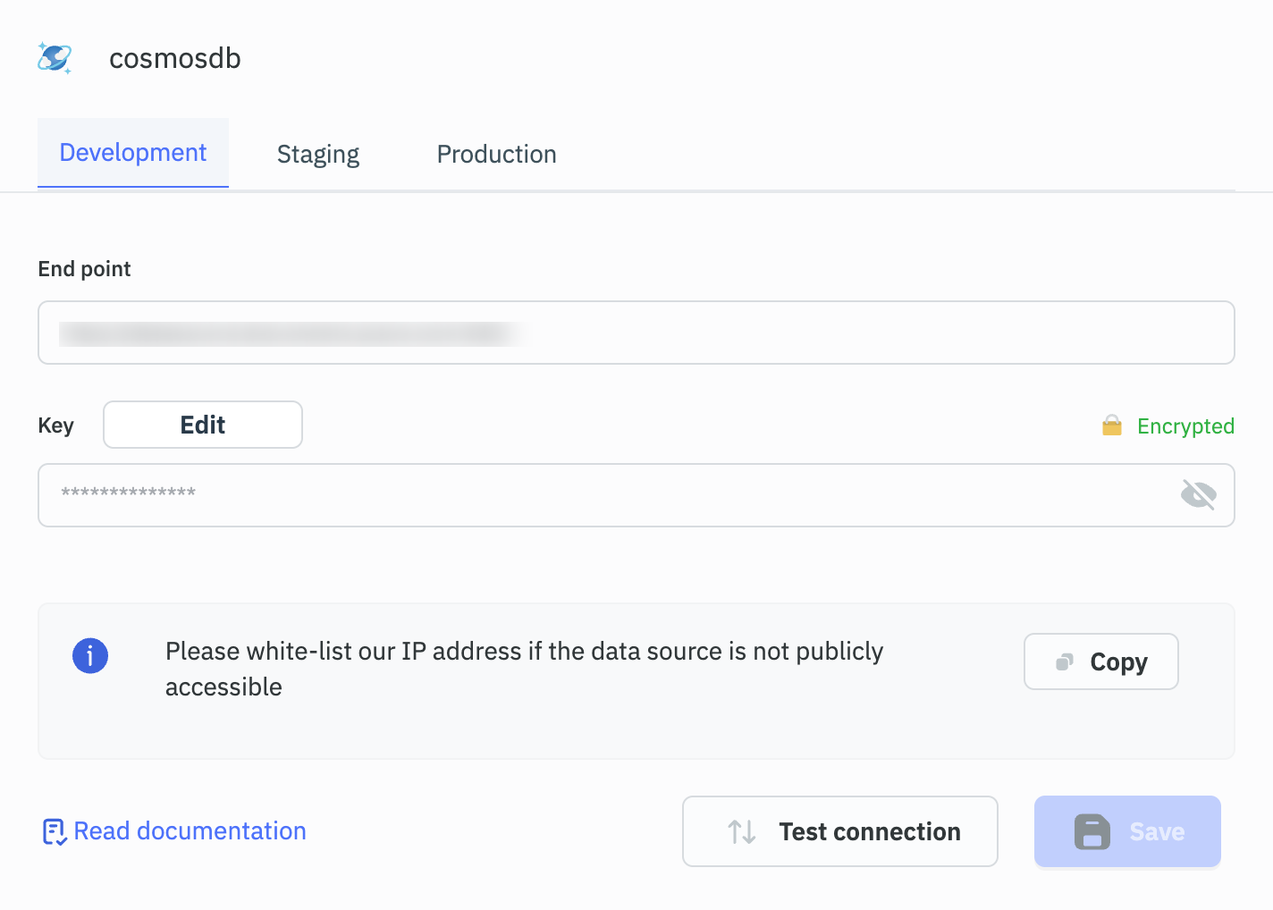 ToolJet - Data source - CosmosDB