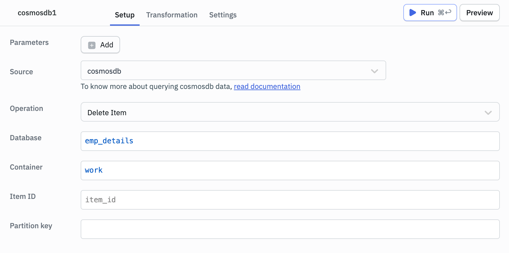 ToolJet - Data source - CosmosDB