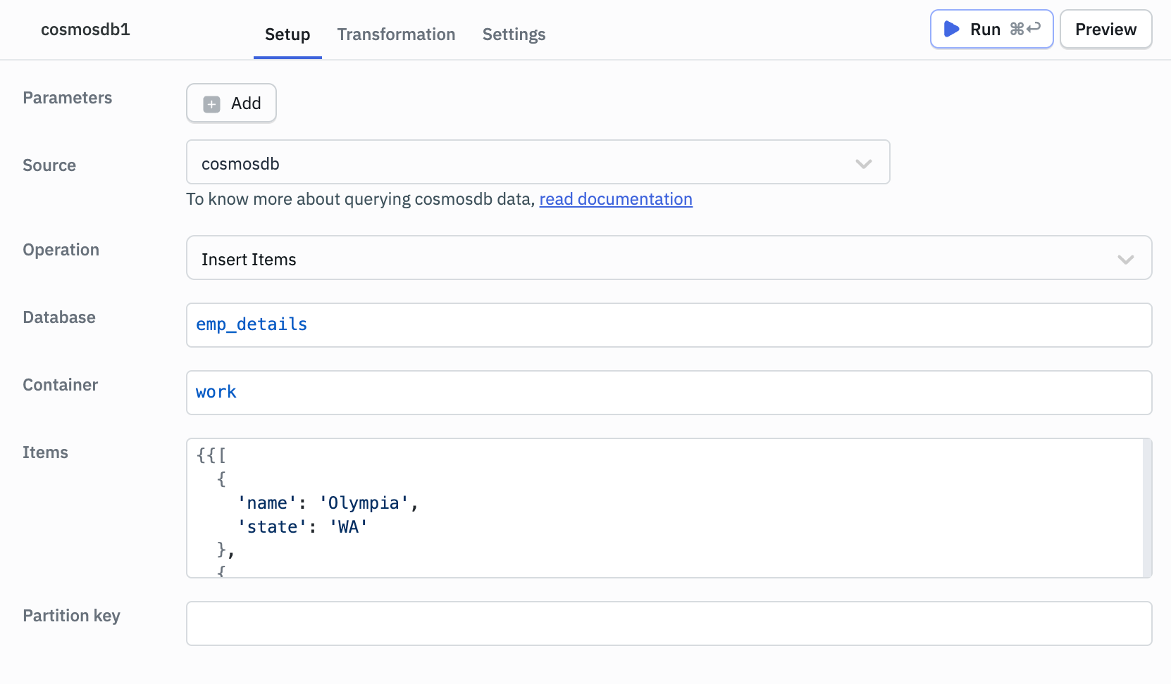 ToolJet - Data source - CosmosDB