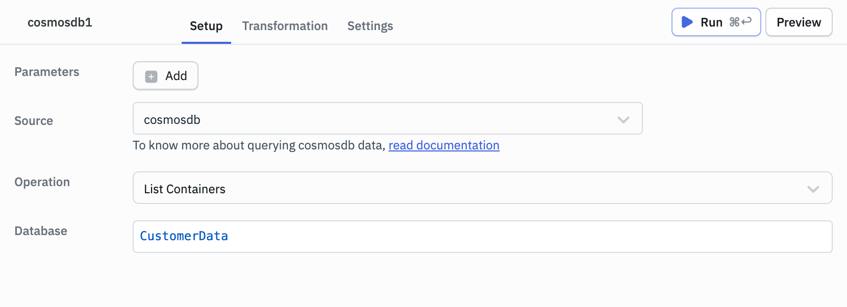 ToolJet - Data source - CosmosDB