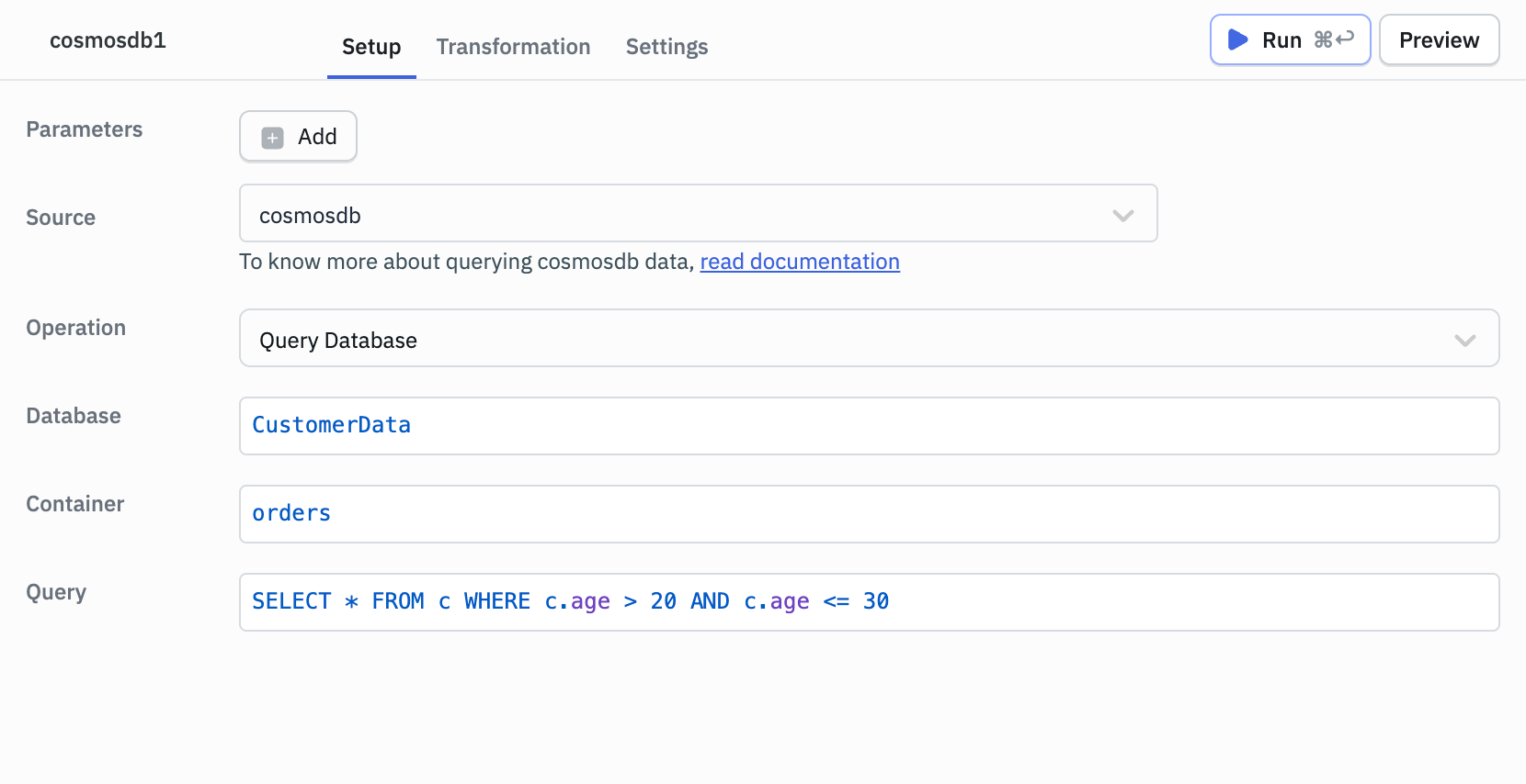 ToolJet - Data source - CosmosDB