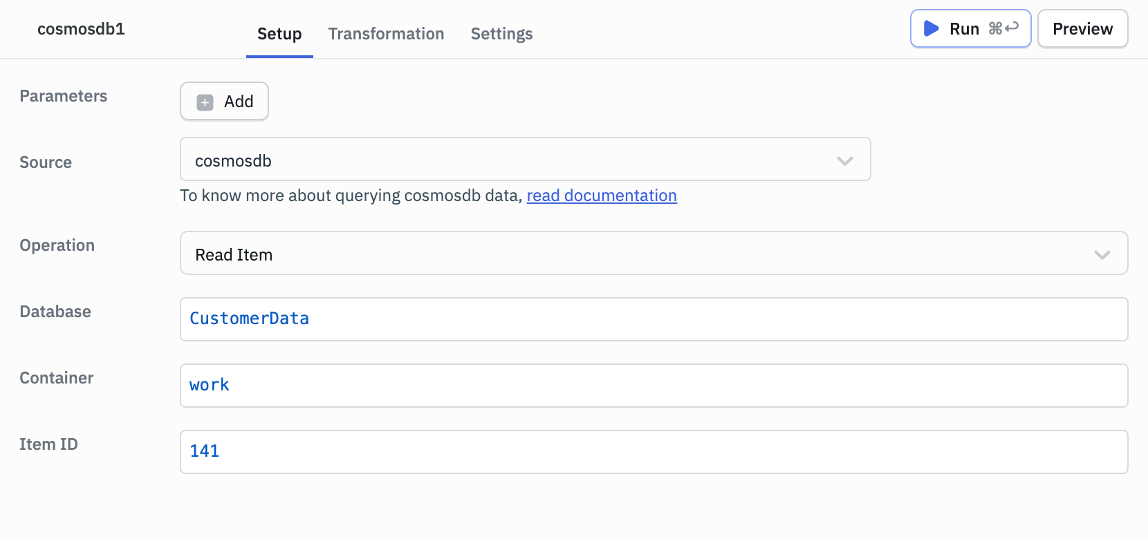 ToolJet - Data source - CosmosDB