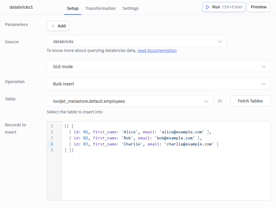 Databricks bulk insert gui mode