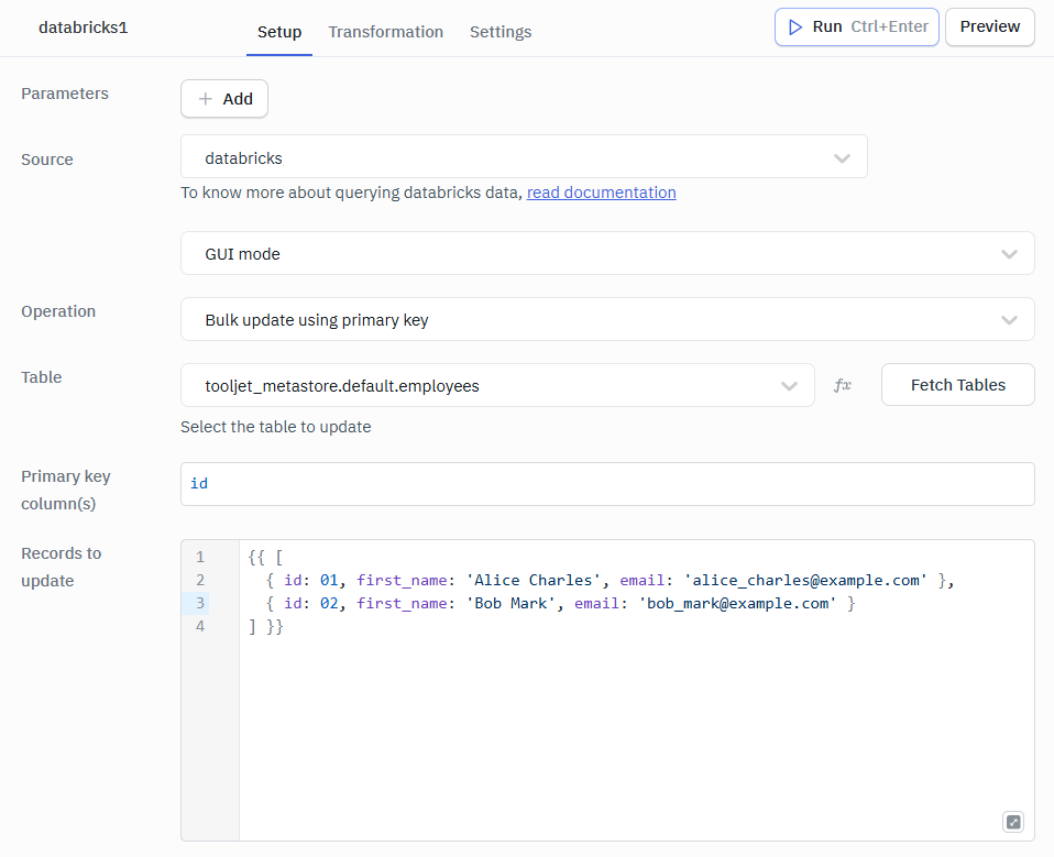 Databricks bulk update gui mode
