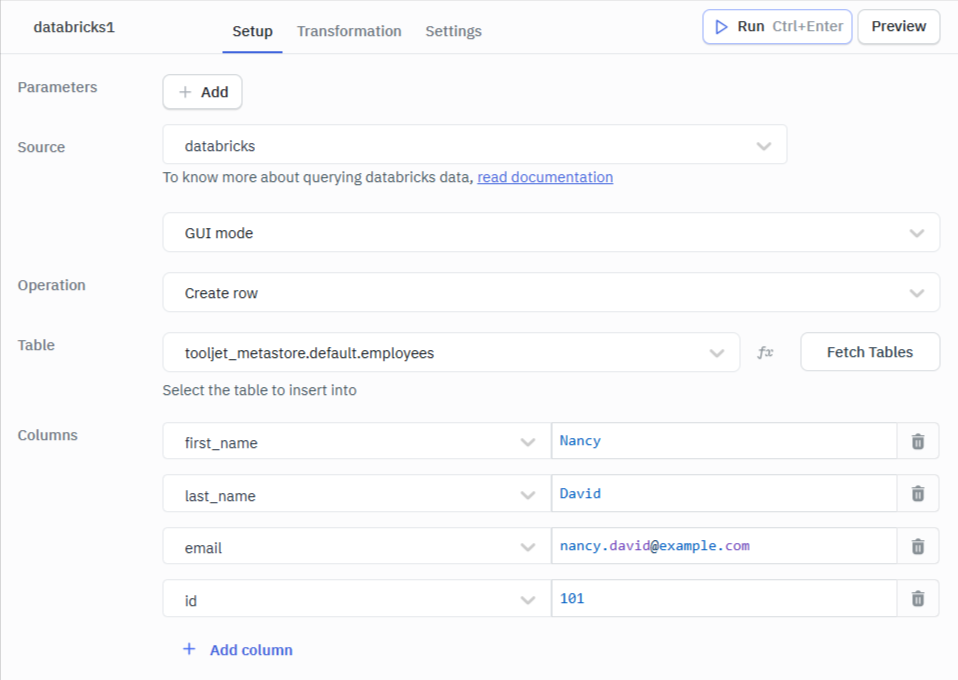 Databricks Create Rows GUI