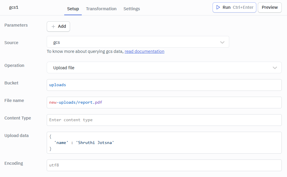 gcs upload query