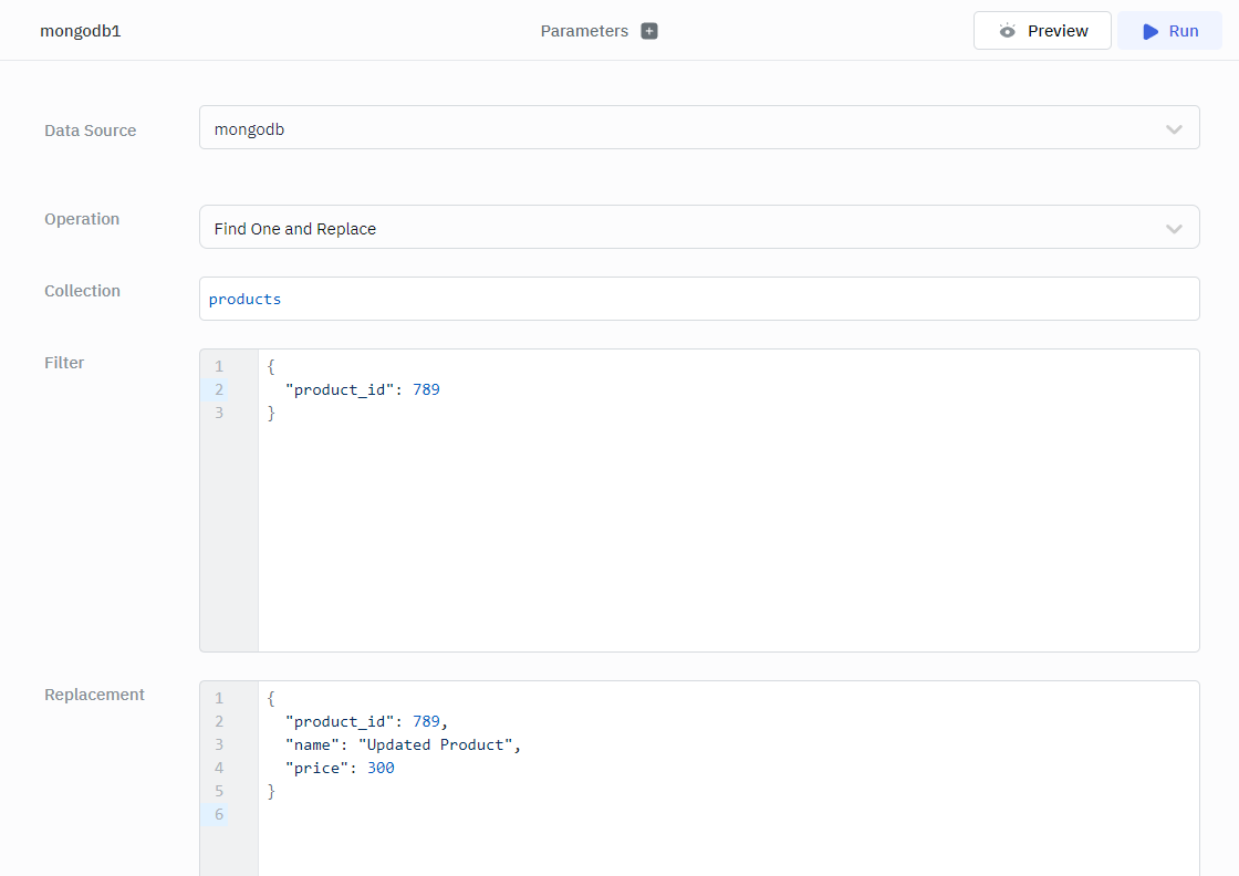 ToolJet - Mongo DB Find One and Replace