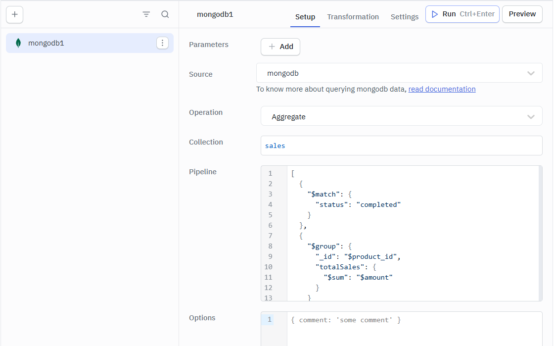 ToolJet - Mongo DB Aggregate