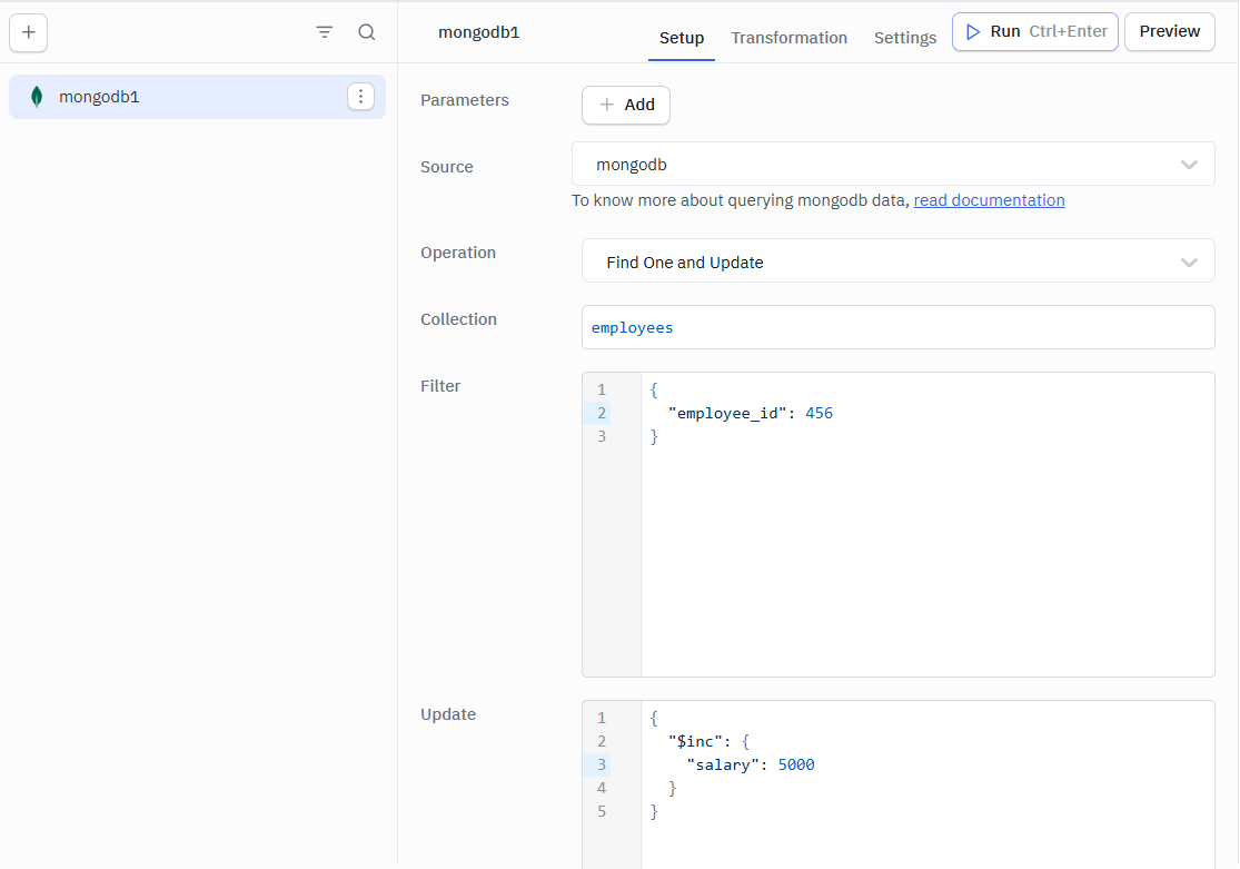 ToolJet - Mongo DB Find One and Update
