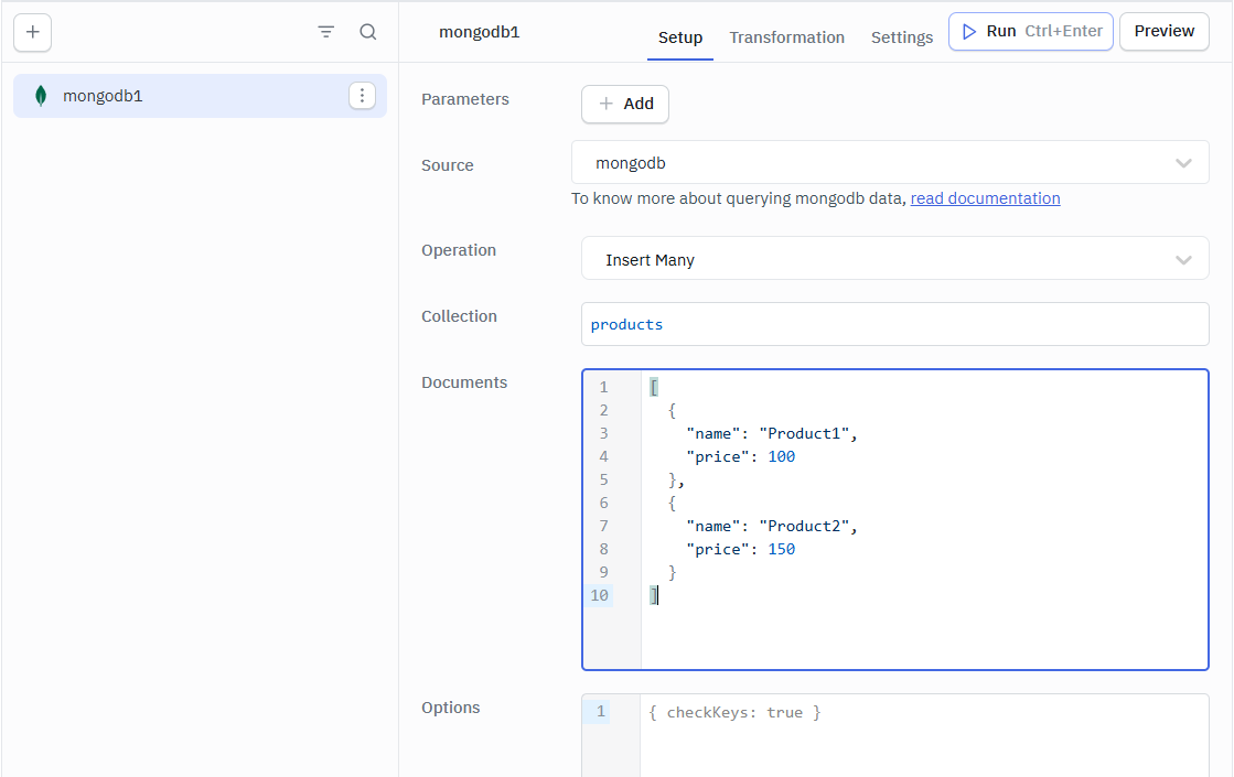 ToolJet - Mongo DB Insert Many