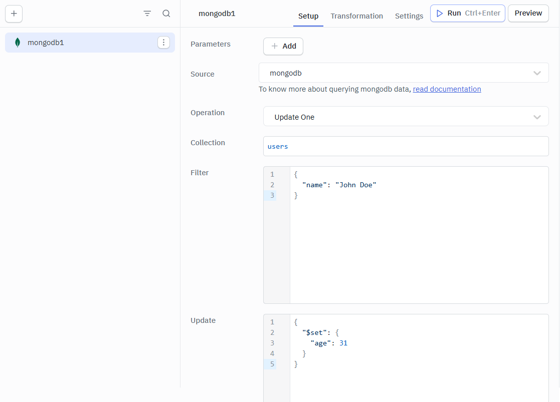 ToolJet - Mongo DB Update One