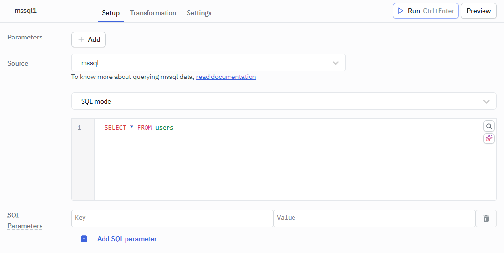 ToolJet mssql sql mode
