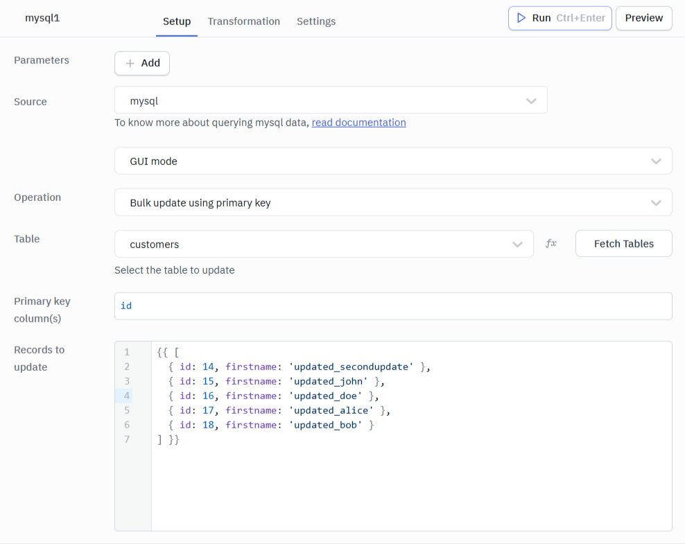 Mysql Bulk Update key GUI