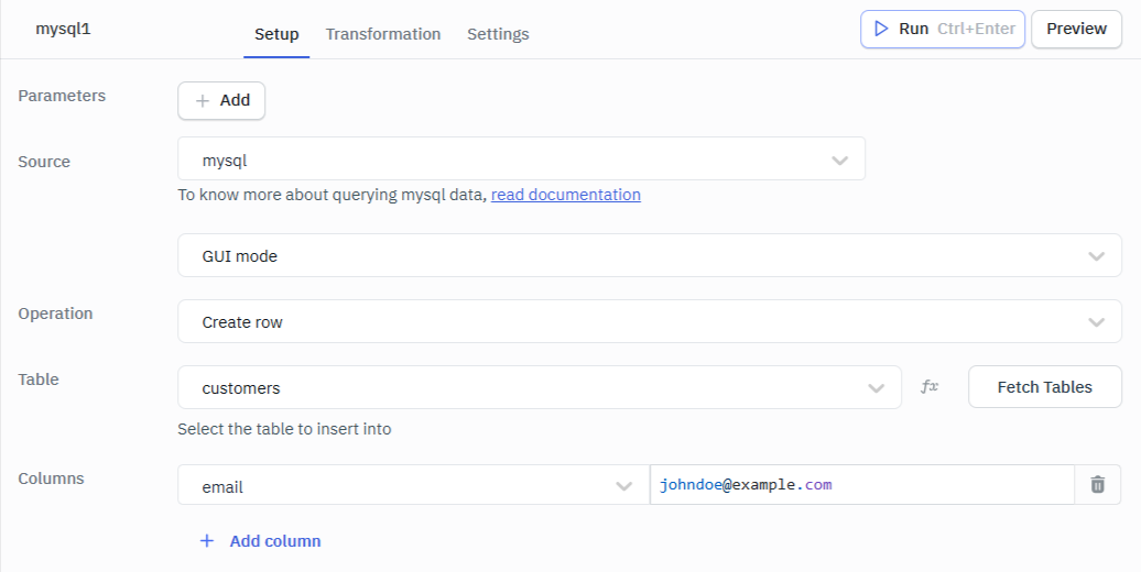 Mysql Create Rows GUI