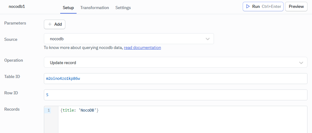 NocoDB Update Record
