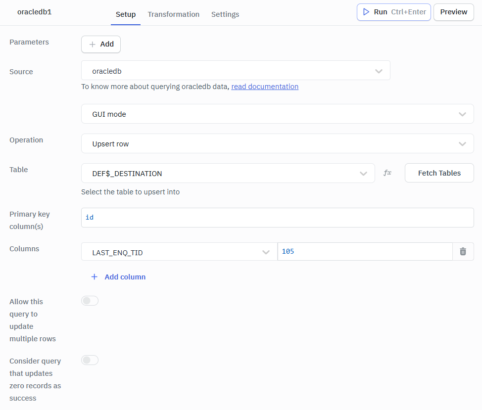 Upsert Rows GUI