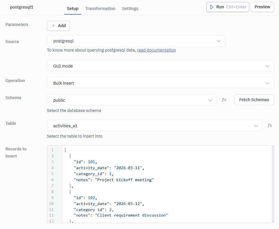 Bulk Insert GUI Postgresql